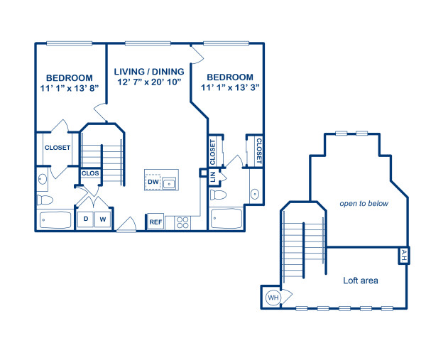 Blueprint of 2AL1 Floor Plan, 2 Bedrooms and 2 Bathrooms at Camden Monument Place Apartments in Fairfax, VA