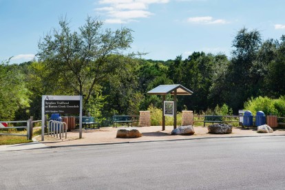 Greenbelt trail entrance near community