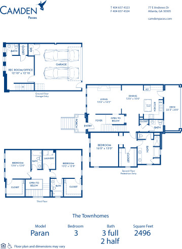Blueprint of Paran Floor Plan, 3 Bedrooms and 3 Bathrooms at Camden Paces Apartments in Atlanta, GA