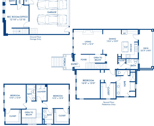 Blueprint of Paran Floor Plan, 3 Bedrooms and 3 Bathrooms at Camden Paces Apartments in Atlanta, GA