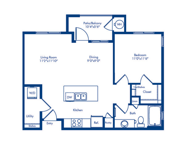Blueprint of A1 Floor Plan, Apartment Home with 1 Bedrooms and 1 Bathrooms at Camden North End in Phoenix, AZ