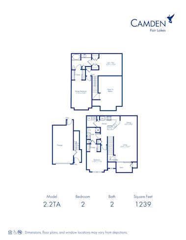 2.2TA floor plan at Camden Fair Lakes apartments, 3 bedroom, 2 bath