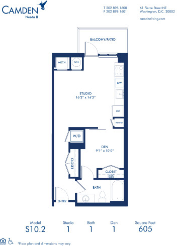 Blueprint of S10.2 Floor Plan, Studio with 1 Bathroom at Camden NoMa II Apartments in Washington, DC