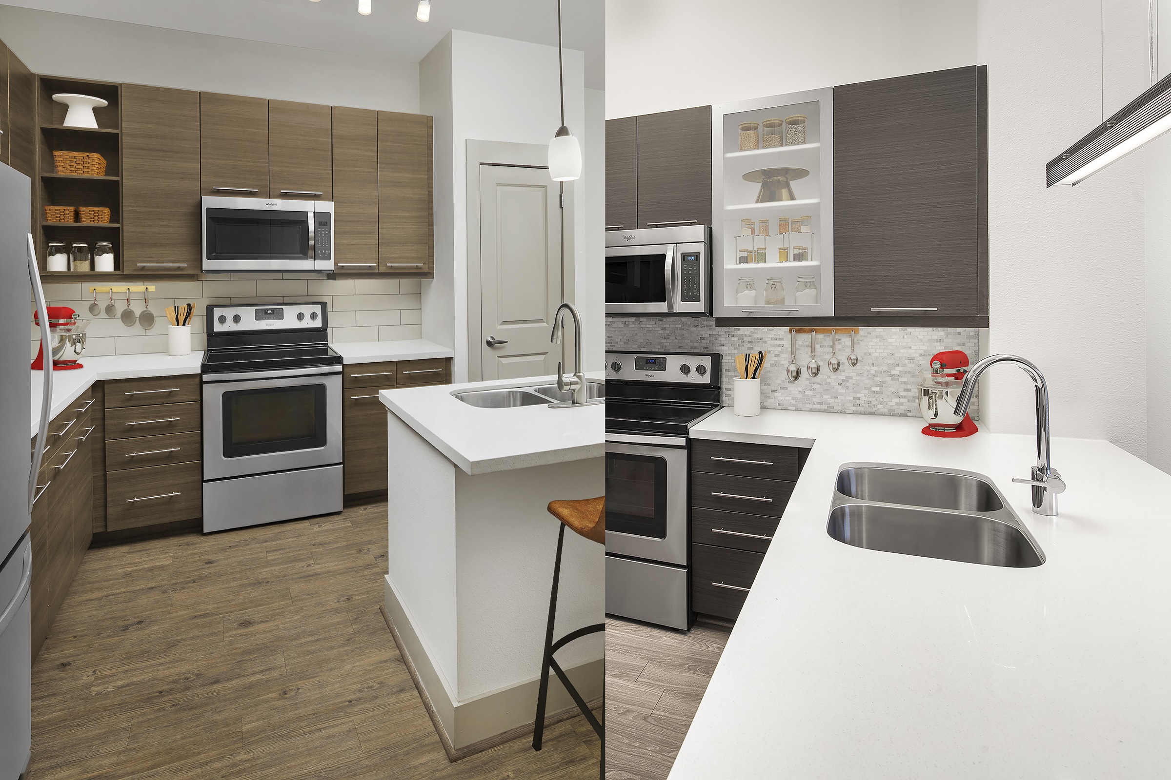 Baking station in two Camden apartment kitchens