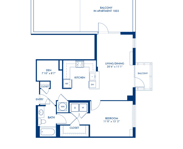 Blueprint of A15D Floor Plan, 1 Bedroom and 1 Bathroom at Camden South Capitol Apartments in Washington, DC