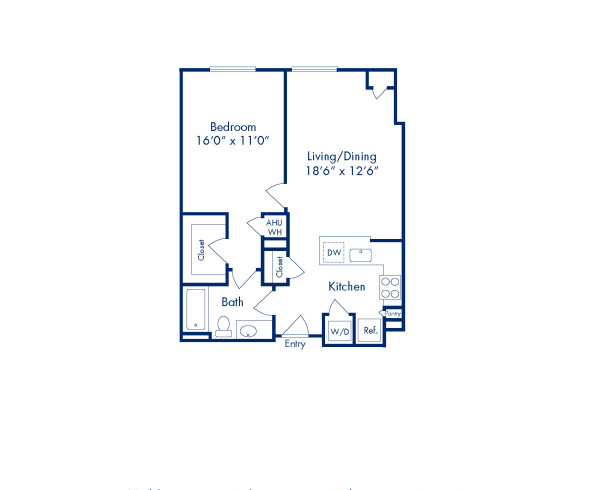 Blueprint of Adams Floor Plan, 1 Bedroom and 1 Bathroom at Camden Potomac Yard Apartments in Arlington, VA