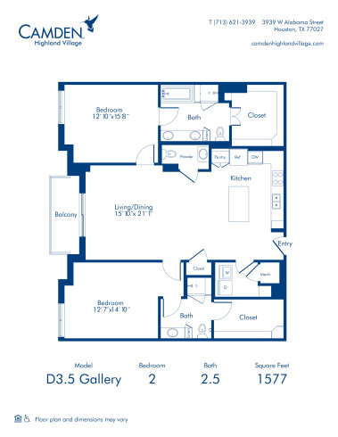 Camden Highland Village apartments in Houston, TX Gallery two bedroom floor plan D3.5