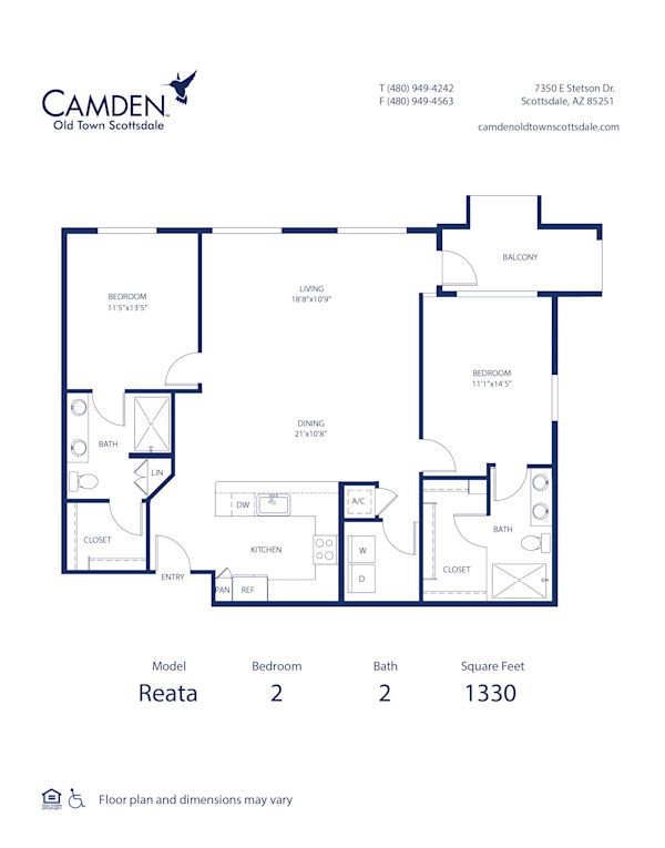 Camden Old Town Scottsdale apartments in Scottsdale, AZ two bedroom floor plan Reata