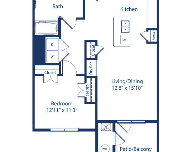 Blueprint of Fitzsimons Floor Plan, 1 Bedroom and 1 Bathroom at Camden Lincoln Station Apartments in Lone Tree, CO