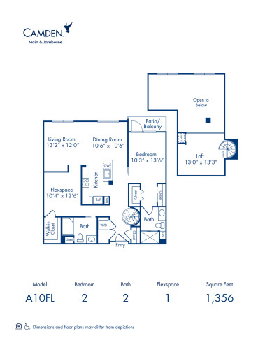 Blueprint of A10FL Floor Plan, 2 Bedroom with 2 Bathrooms and a Loft at Camden Main and Jamboree Apartments in Irvine, CA