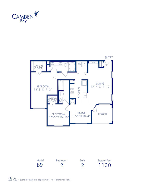 Blueprint of Mainsail (Patio) Floor Plan, 2 Bedrooms and 2 Bathrooms at Camden Bay Apartments in Tampa, FL