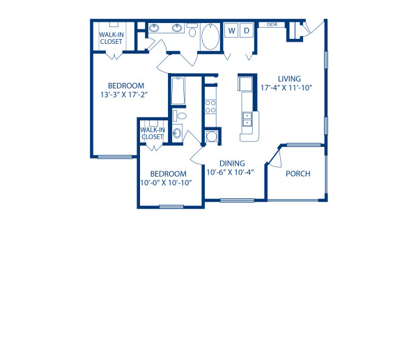 Blueprint of Mainsail (Patio) Floor Plan, 2 Bedrooms and 2 Bathrooms at Camden Bay Apartments in Tampa, FL