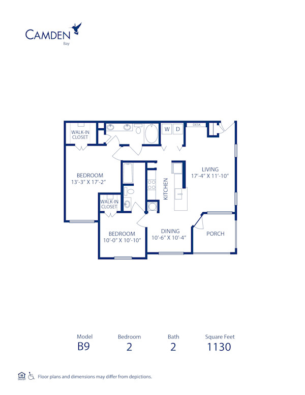 Blueprint of Mainsail (Patio) Floor Plan, 2 Bedrooms and 2 Bathrooms at Camden Bay Apartments in Tampa, FL