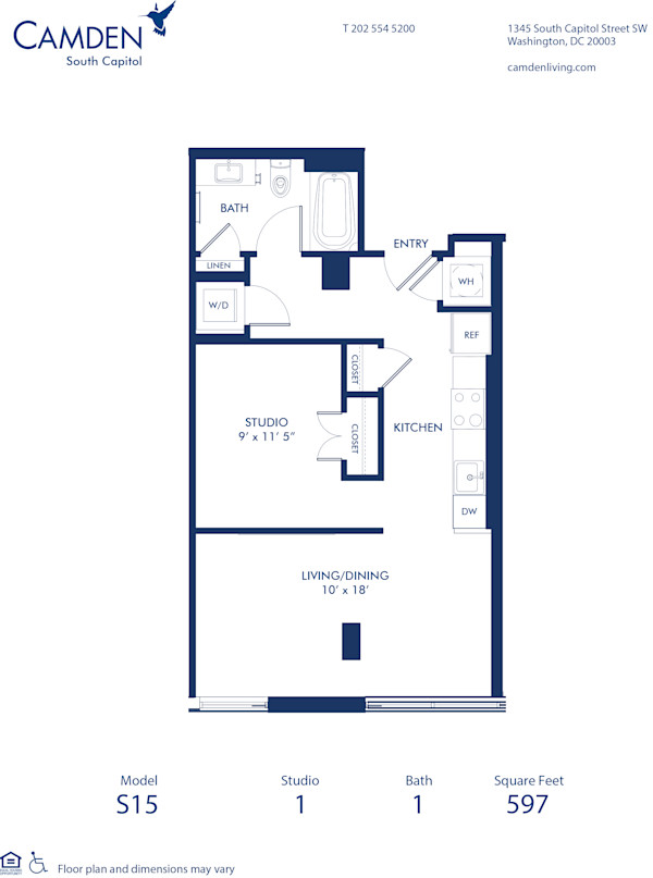 Blueprint of S15 Floor Plan, Studio with 1 Bathroom at Camden South Capitol Apartments in Washington, DC