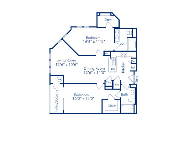 Blueprint of Monroe Floor Plan, 2 Bedrooms and 2 Bathrooms at Camden Potomac Yard Apartments in Arlington, VA