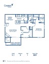 Blueprint of 2.1 Floor Plan, 1 Bedroom and 1 Bathroom at Camden Touchstone Apartments in Charlotte, NC
