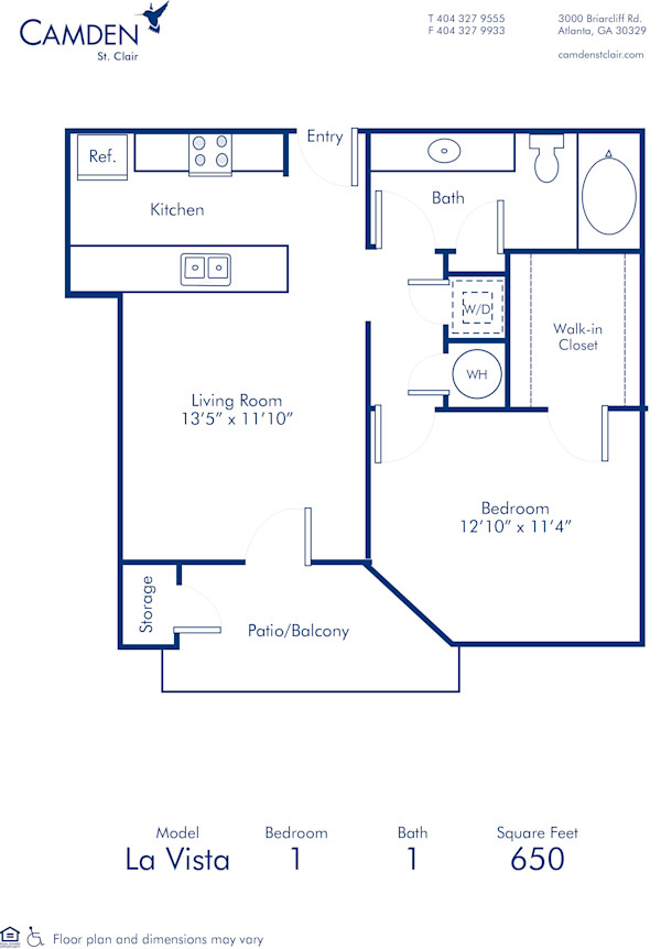 Blueprint of LaVista Floor Plan, 1 Bedroom and 1 Bathroom at Camden St. Clair Apartments in Atlanta, GA