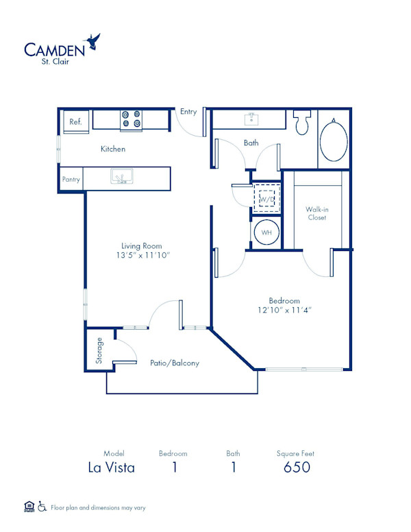 Blueprint of LaVista Floor Plan, 1 Bedroom and 1 Bathroom at Camden St. Clair Apartments in Atlanta, GA