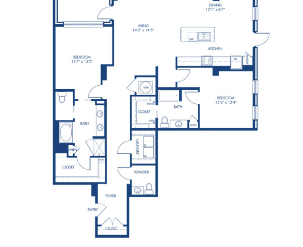 Blueprint of Margaret Floor Plan, 2 Bedrooms and 2 Bathrooms at Camden Paces Apartments in Atlanta, GA