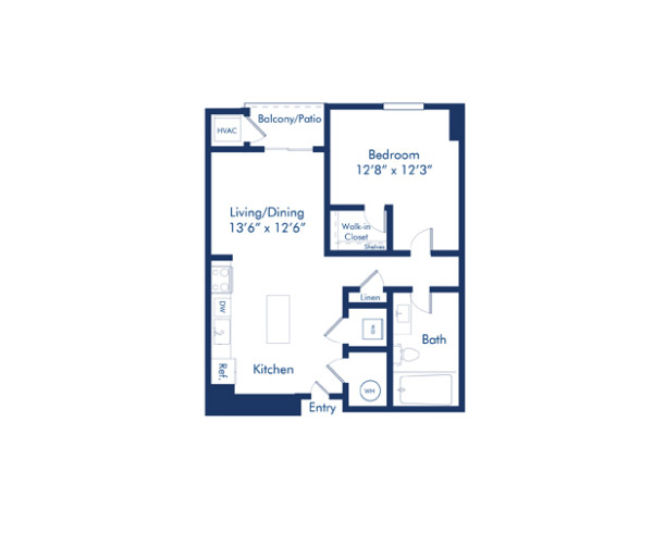 Blueprint of Futura floor plan, one bedroom one bathroom apartment home at Camden Pier District apartments in St. Petersburg, FL