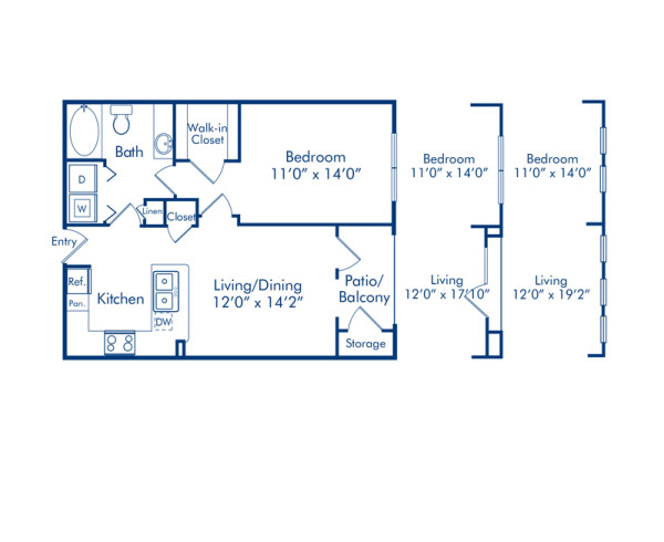 Blueprint of The Allston Floor Plan, 1 Bedroom and 1 Bathroom at Camden Heights Apartments in Houston, TX