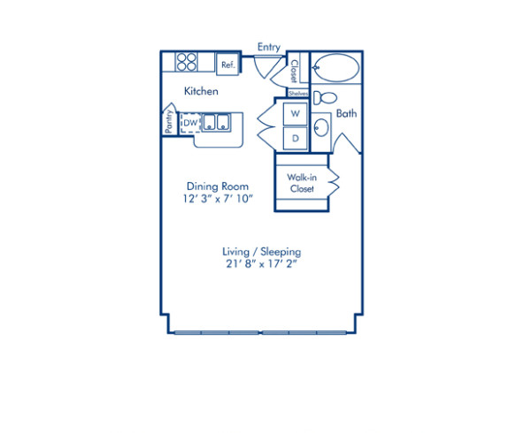 Blueprint of Belgium Floor Plan, Studio with 1 Bathroom at Camden Plaza Apartments in Houston, TX