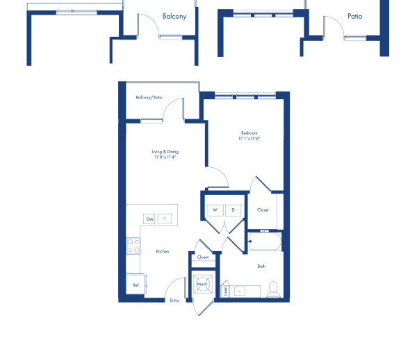 The A2A floor plan, 1 bed, 1 bath at Camden NoDa Apartments in Charlotte, NC