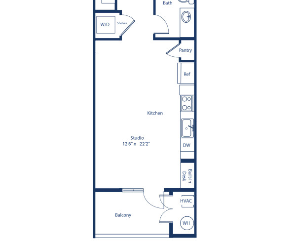 Camden Rino apartments in Denver studio floor plan diagram, The A1.2