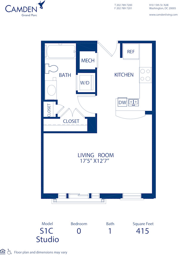 Blueprint of S1C Floor Plan, Studio with 1 Bathroom at Camden Grand Parc Apartments in Washington, DC