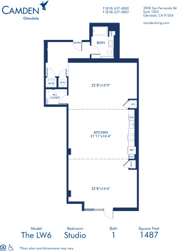 Blueprint of Live Work 6 Floor Plan, Studio with 1 Bathroom at Camden Glendale Apartments in Glendale, CA