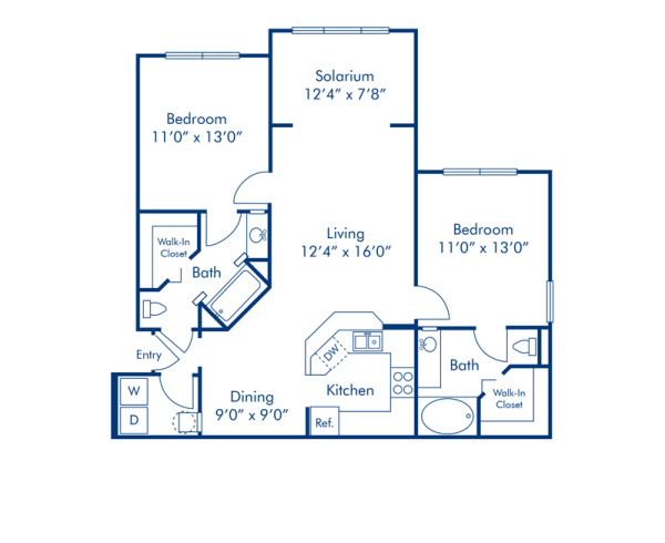 Blueprint of Opal Floor Plan, 2 Bedrooms and 2 Bathrooms at Camden Lee Vista Apartments in Orlando, FL