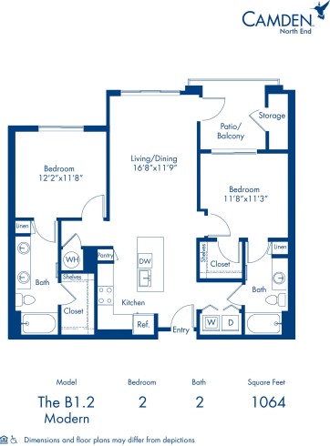 Camden North End apartments in Phoenix, Arizona two bedroom, two bathroom floor plan B1.2