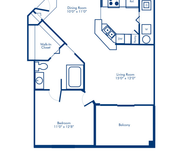 Blueprint of Gulf Breeze Floor Plan, 1 Bedroom and 1 Bathroom at Camden Aventura Apartments in Aventura, FL