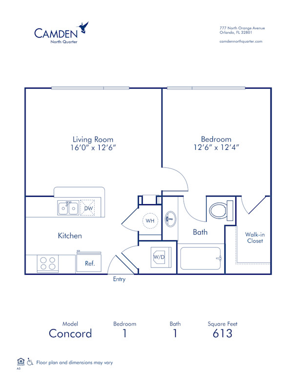 Camden North Quarter Apartments Downtown Orlando one bedroom floor plan Concord