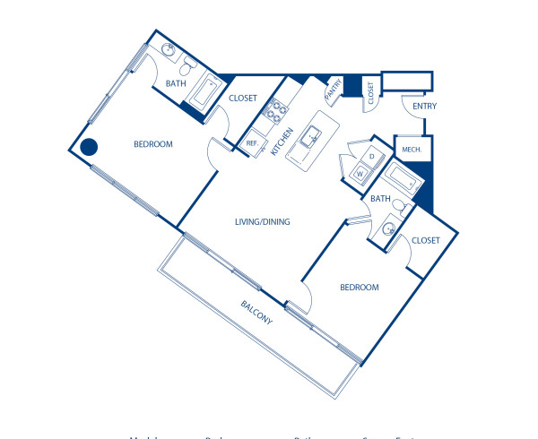 Blueprint of B3 Floor Plan, 2 Bedrooms and 2 Bathrooms at Camden Music Row Apartments in Nashville, TN