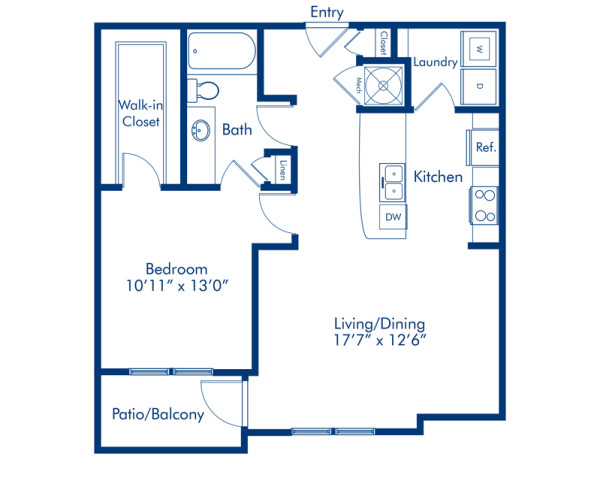 Blueprint of Fairmont Floor Plan, 1 Bedroom and 1 Bathroom at Camden Orange Court Apartments in Orlando, FL