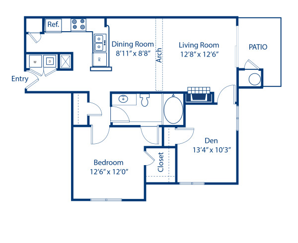 Blueprint of 2.1 Floor Plan, 2 Bedrooms and 1 Bathroom at Camden Governors Village Apartments in Chapel Hill, NC