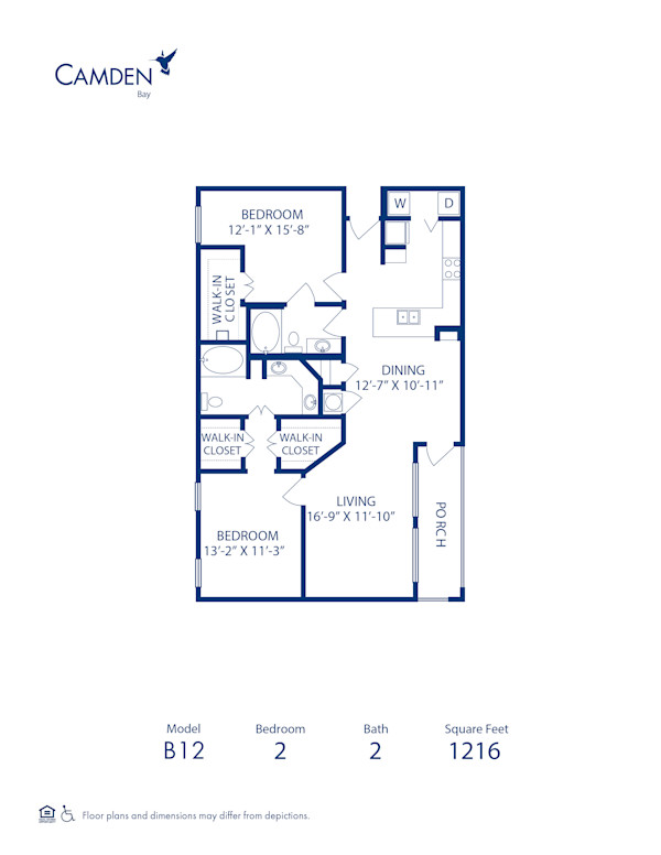 Blueprint of Mangrove (Patio) Floor Plan, 2 Bedrooms and 2 Bathrooms at Camden Bay Apartments in Tampa, FL