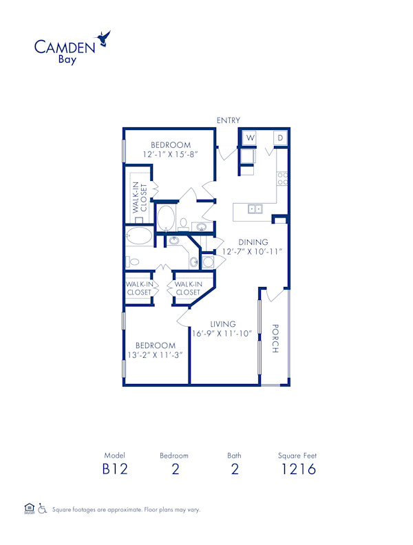 Blueprint of Mangrove (Patio) Floor Plan, 2 Bedrooms and 2 Bathrooms at Camden Bay Apartments in Tampa, FL