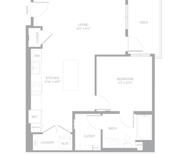 Blueprint of A4 Floor Plan, 1 Bedroom and 1 Bathroom at The Camden Apartments in Hollywood, CA
