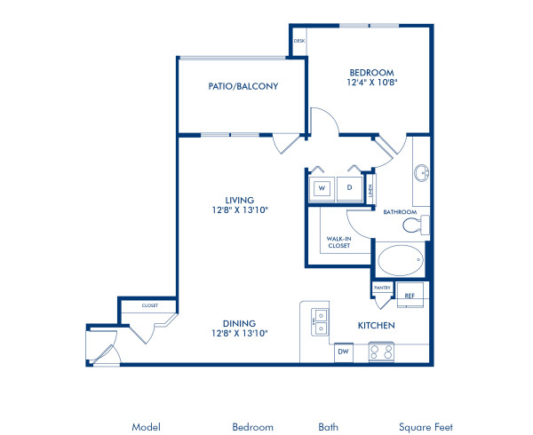 Blueprint of Bari Vista  - Garage Floor Plan, 1 Bedroom and 1 Bathroom at Camden Riverwalk Apartments in Grapevine, TX