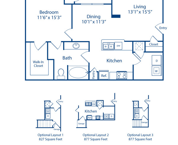 Blueprint of Spring Canyon 1 Floor Plan, 1 Bedroom and 1 Bathroom at Camden Spring Creek Apartments in Spring, TX