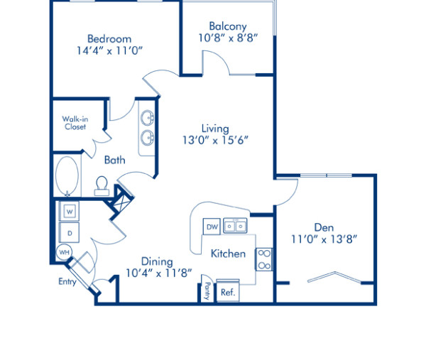 Blueprint of Glenfield Floor Plan, 1 Bedroom and 1 Bathroom at Camden Westchase Park Apartments in Tampa, FL