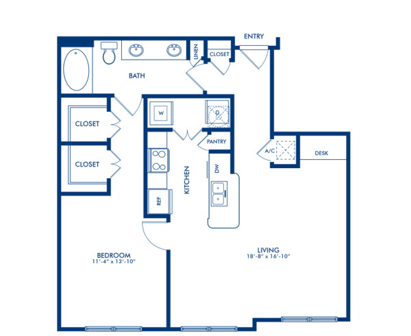 Blueprint of La Branch3 Floor Plan, 1 Bedroom and 1 Bathroom at Camden Travis Street Apartments in Houston, TX
