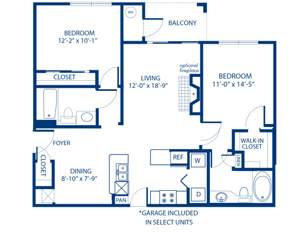 Blueprint of 2.2B Floor Plan, 2 Bedrooms and 2 Bathrooms at Camden Lansdowne Apartments in Lansdowne, VA