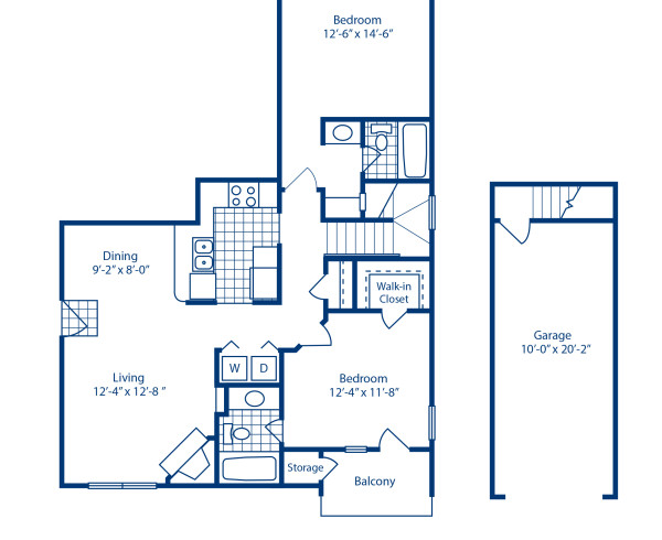 Blueprint of B3.2 Floor Plan, 2 Bedrooms and 2 Bathrooms at Camden Legacy Creek Apartments in Plano, TX