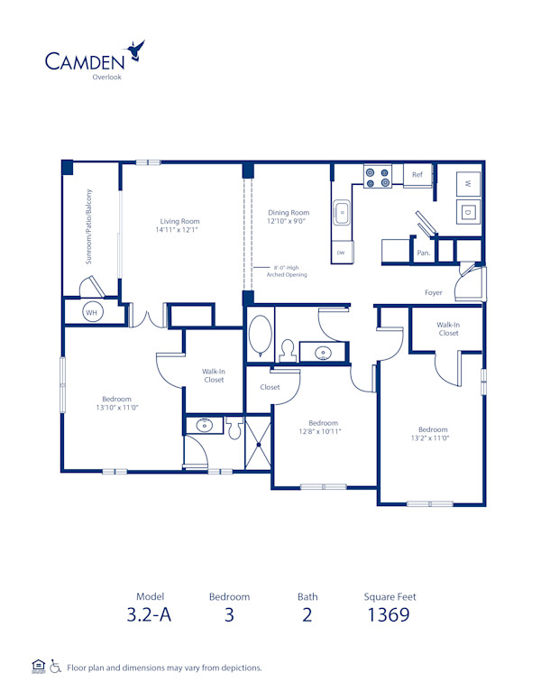 Blueprint of 3.2-A Floor Plan, 3 Bedrooms and 2 Bathrooms at Camden Overlook Apartments in Raleigh, NC