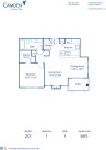 Blueprint of 2D Floor Plan, 1 Bedroom and 1 Bathroom at Camden Denver West Apartments in Golden, CO