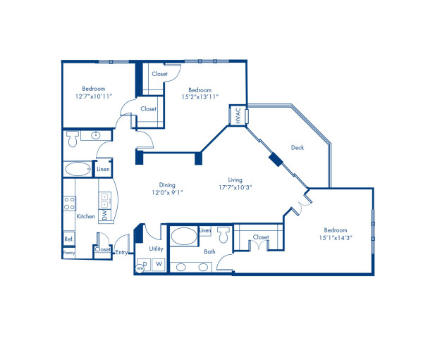 Blueprint of The Manhattan Floor Plan, 3 Bedrooms and 2 Bathrooms at Camden Grandview Apartments in Charlotte, NC