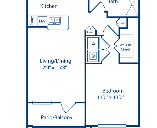 Blueprint of A1  II Floor Plan, 1 Bedroom and 1 Bathroom at Camden Royal Oaks II Apartments in Houston, TX